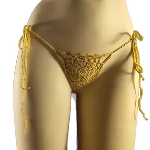 Women's Boho Hollow Cotton Crochet Triangle Bikini Set - Lace-Up Bathing Suit Women Set for Beach Vacations