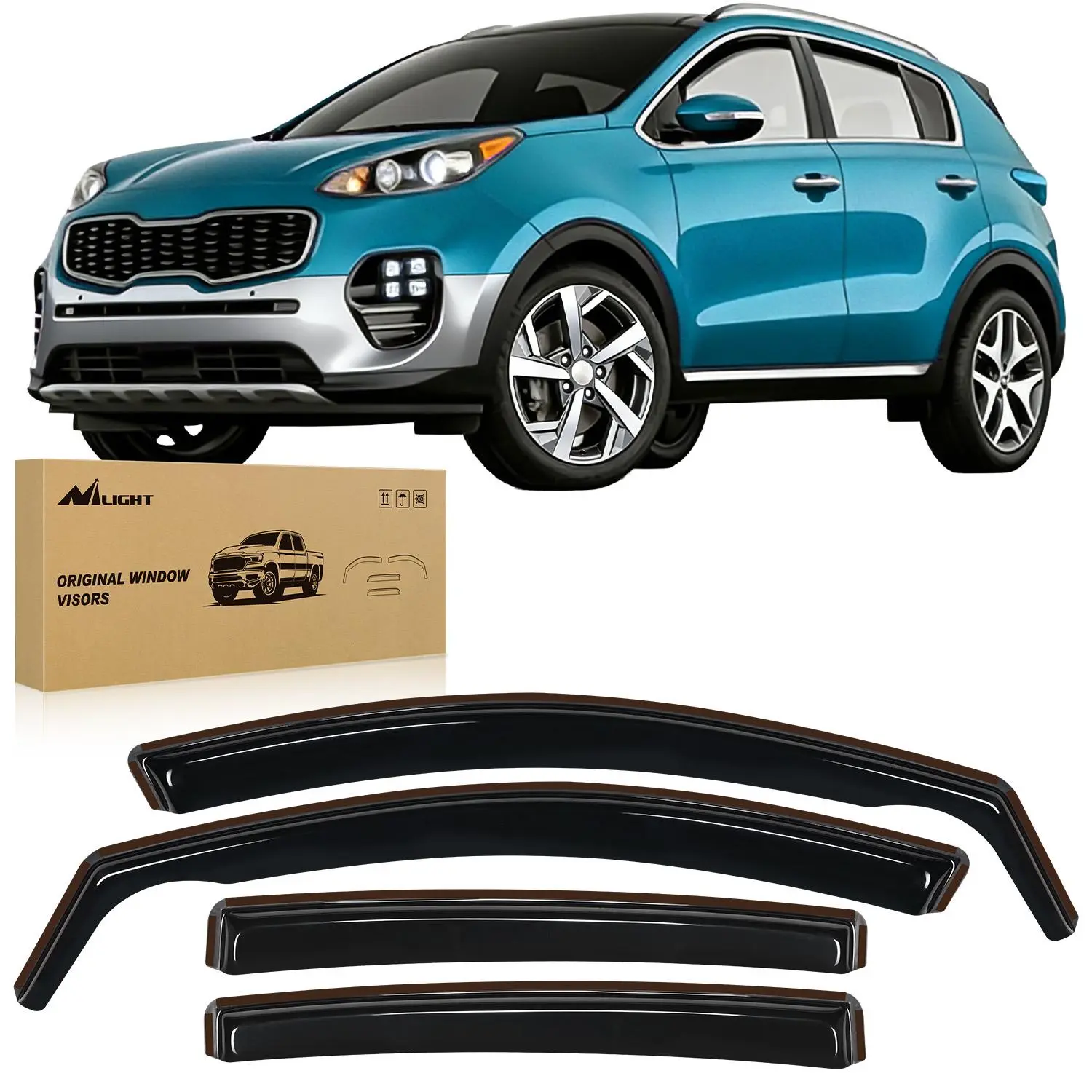 Nilight Vehicle-Specific In-Channel Rain Deflectors for Kia Sportage 2017-2022, 4PCS Acrylic Shatterproof Aerodynamic Vent Window Visors, All-Weather Tool-Free Double Fixation Car Exterior Accessories, Rainproof & Anti-Fog