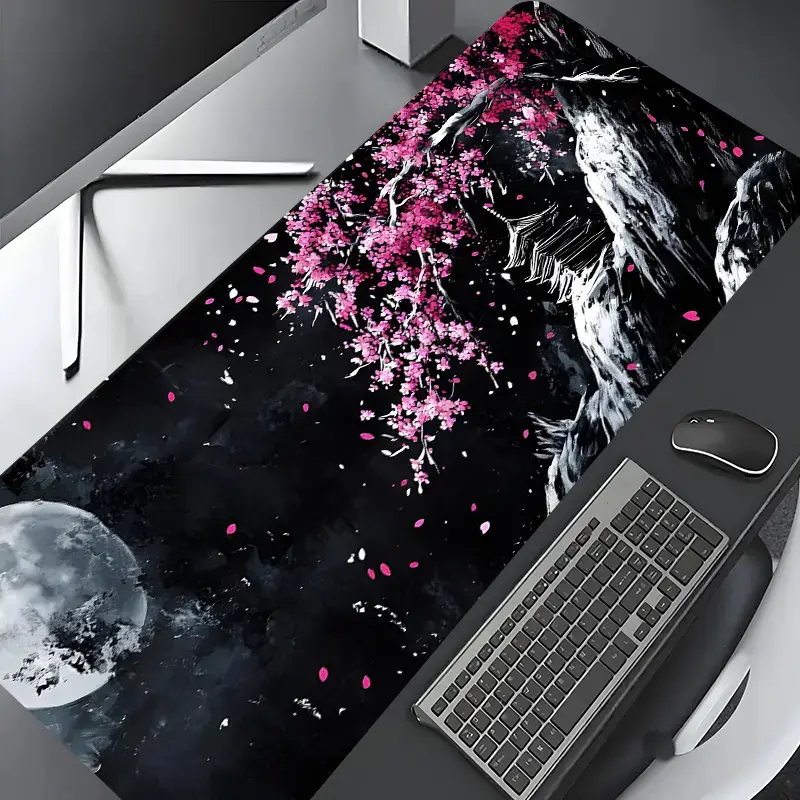 Japanese Cherry Blossom Ink Wash Painting Gaming Mouse Pad,Desktop Protection Pad,Washable Rubber Pad Non-Slip Lock Edge Multi-Size Computer Desk Mat For Home Office,Aesthetic Office Supplies,Desk Accessories,Desk Accessories Decor,Gift for Family