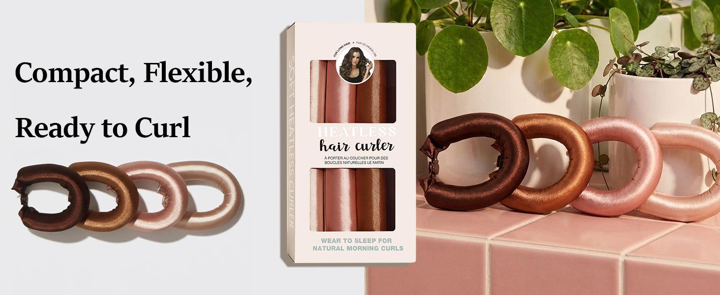 Satin Heatless Curling Rod for Overnight, Jumbo Flexi Rod, Soft Hair Curlers for Women, Heatless Hair Curler, Heatless Curlers, 4pcs, Rosewood