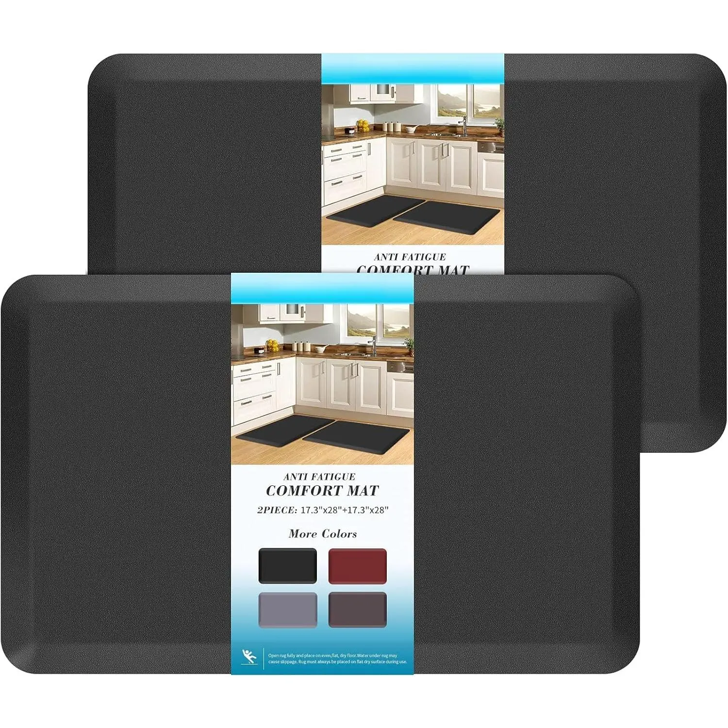 2 PCS Kitchen Mat Cushioned Anti-Fatigue Floor Mat, Heavy Duty Ergonomic Comfort Foam Standing Mat, Waterproof Non-Slip Kitchen Rugs for Home, Office, Laundry,Black