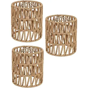3 Pack Small Boho Cylinder Woven Rattan Replacement Lamp Shade, Fit for Pendant Light, Sconce, Ceiling Fan, Floor Lamp, Chandelier
