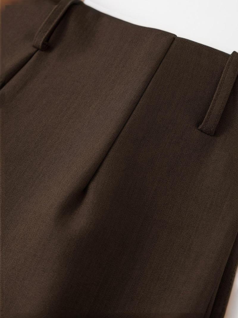 Women's Solid Color Plicated Pocket Wide Leg Pants, Elegant Zipper Fly Trousers for Work Office Business, Ladies Spring & Fall Clothes