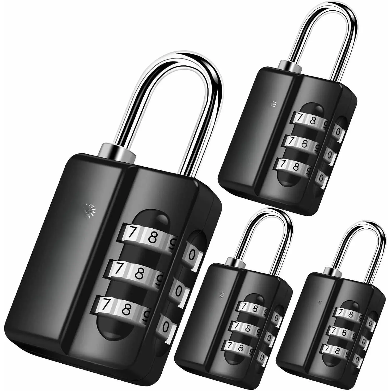 4 Pack Combination Lock, 3-Digit Padlock Keyless, Resettable Luggage Locks for Backpack, Gym & School & Employee Locker, Weatherproof Travel Lock for Fence, Backyard Gate, Hasp, Case-Black
