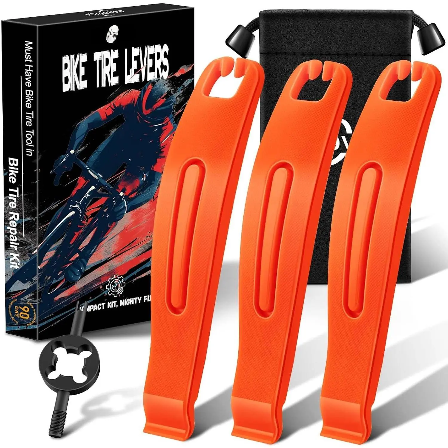 Tire Levers,  Tire Tools for Road Mountain  Tire | Ultra  Tire Levers & Stainless Steel Tire Spoons,  Value  Tire Repair Kit with Drawstring Bag & Core Wrench
