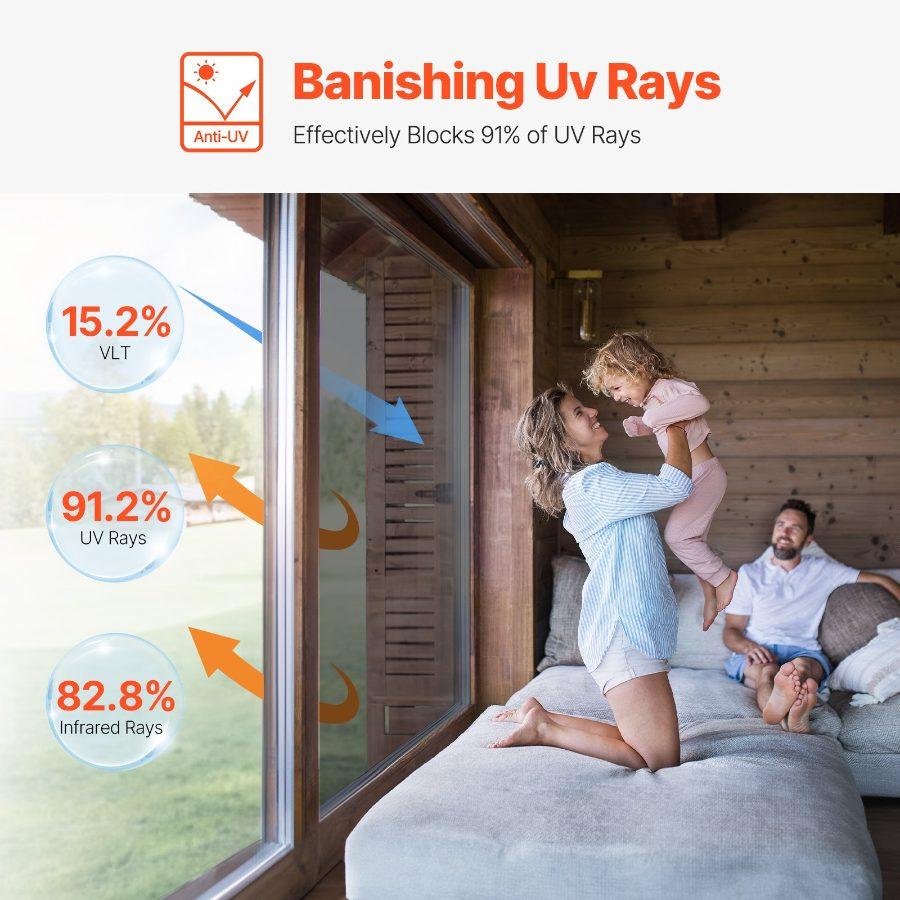 VEVOR Window Privacy Film, One Way Window Tint, Daytime Mirror Reflective Heat Control Glass, Static Cling Sun Blocking See out Not in Window Film for Home and Office, Black-Silver, 35.4 inx 13.1 ft