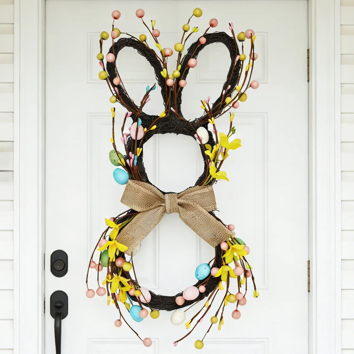 Best-selling Easter Party Decorations, Home Door Decor, Rabbit Wreath with Artificial Flowers