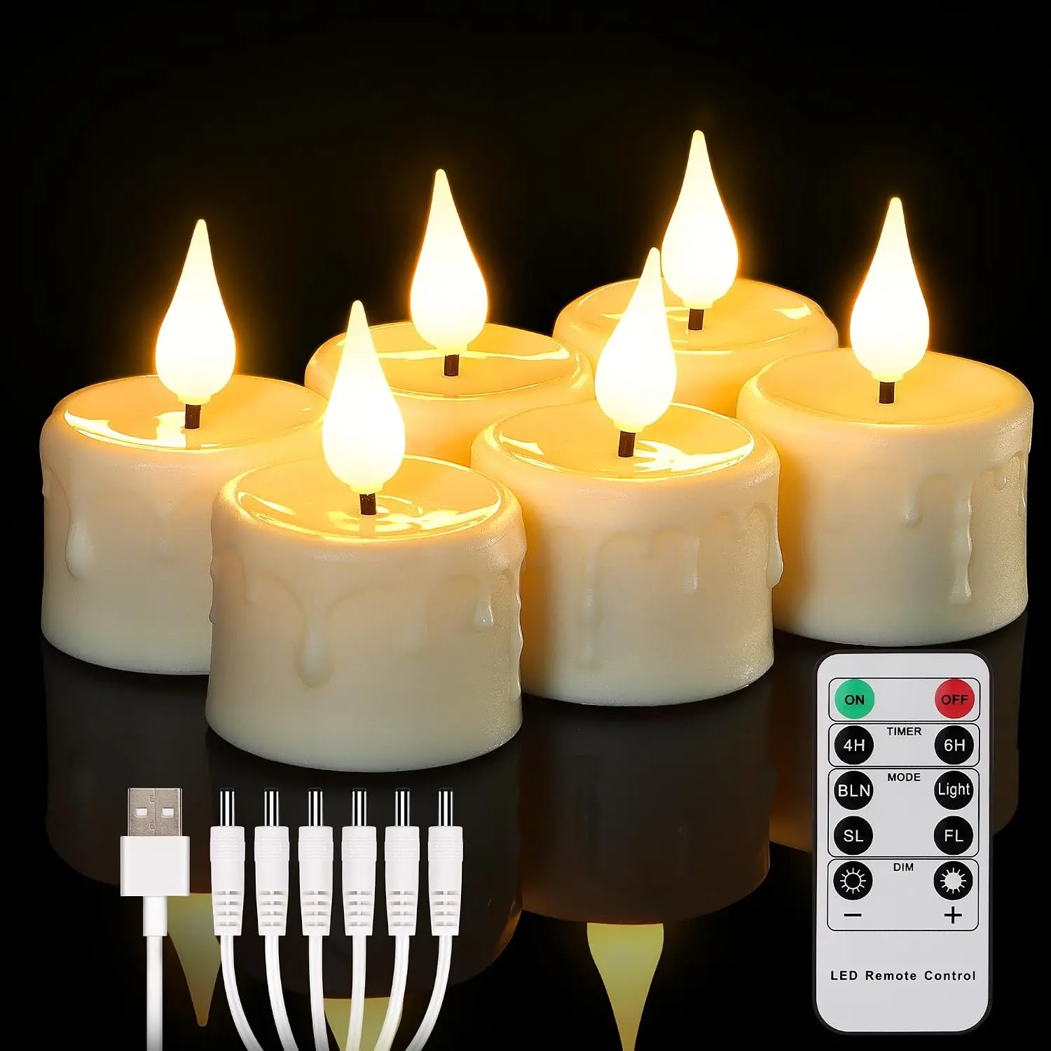Rechargeable Flameless  Lights with Remote Timer, Soft  Wick LED Tealights Candles  Operated, Rechargeable Candles Flickering Realistic for  Decor Up to 40 Hours,6 Pack