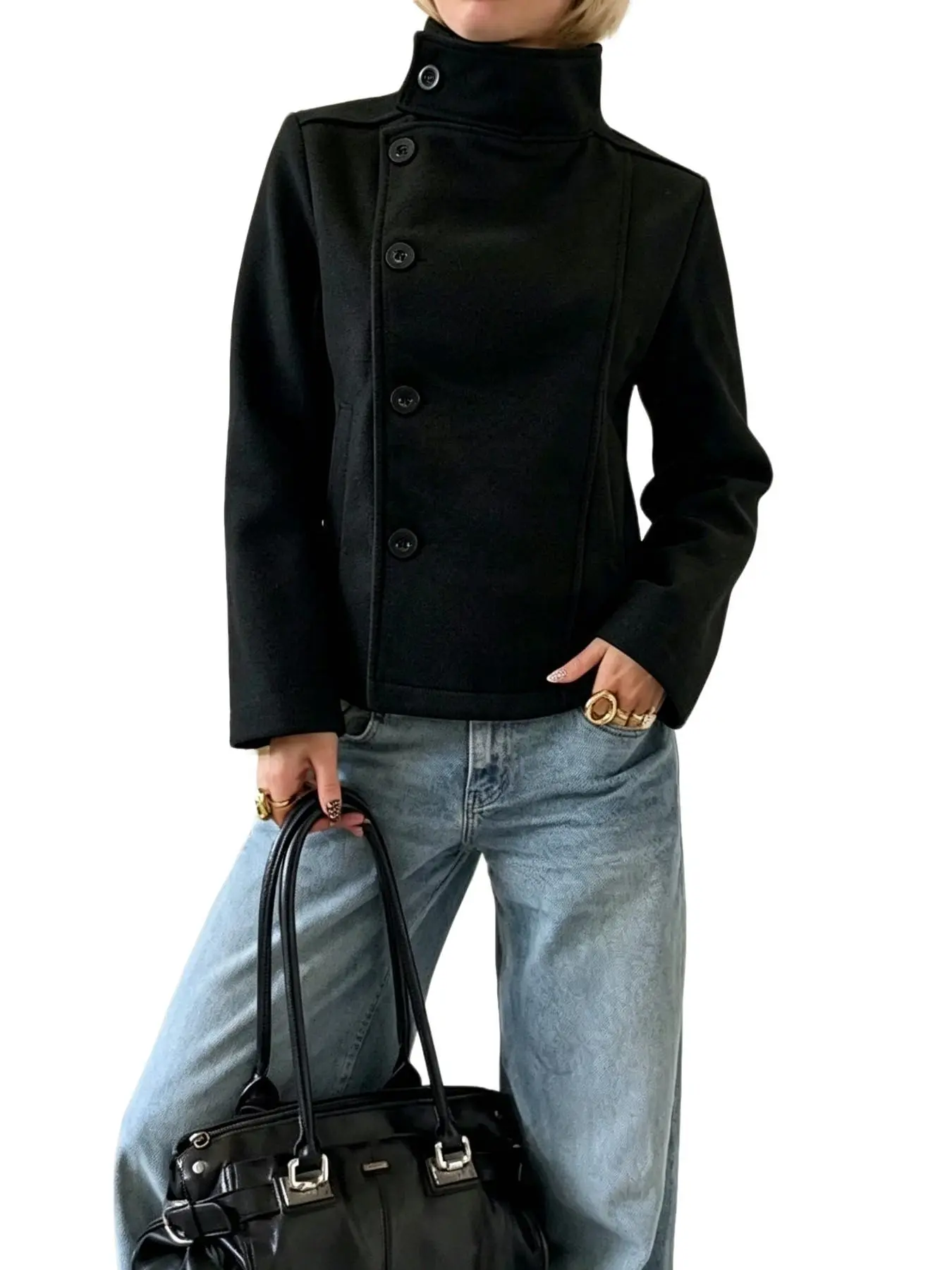 Vintage Stand Collar Jacket Sweatshirt Coat, Casual Simple Trendy Versatile, Perfect for Autumn Winter, Stylish Outerwear, Fall Outerwear