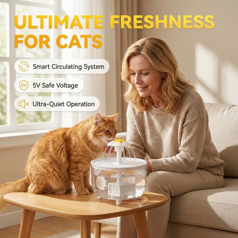 Cat Flower Cycle Drinking Machine - Automatic Filtered Fresh Water Flow Pet Water Dispenser - Plug-in Drinking Water for Pets Pet Supplies，Cat supplies，cat water fountain