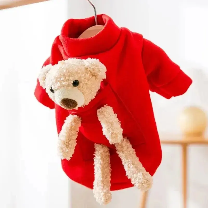 Polyester 1-Piece Pet Sweater - Warm Autumn Winter Jersey for Small Dogs (Chihuahua, Teddy, Yorkie) & Spring Cats, Cute Bear Design, Snug Fit, Playful Look, Warm, One-Piece
