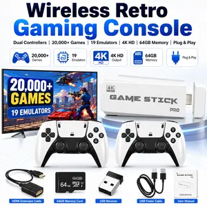 "Wireless Retro Gaming Console, Dual Controllers, 20,000+ Games & 19 Emulators, 4K HD, 64GB Memory, Plug-and-Play TV Gamepad"