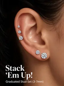 Women's Waterproof 5 Pairs Earrings Set, 14k Stainless Steel, Low Allergy Cubic Zirconia, Fashionable Jewelry Accessories