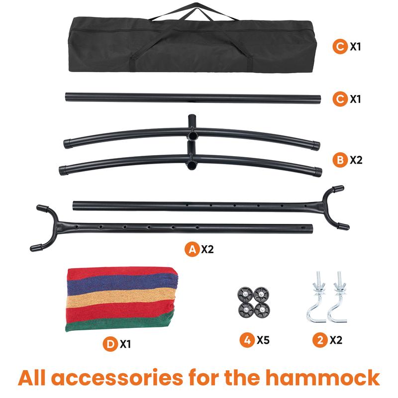 Hammock with Steel Stand and Carrying Bag, Adjustable Height, 450lbs Capacity, Polyester Cotton Fabric, Portable Outdoor Hammock for 2 Adults