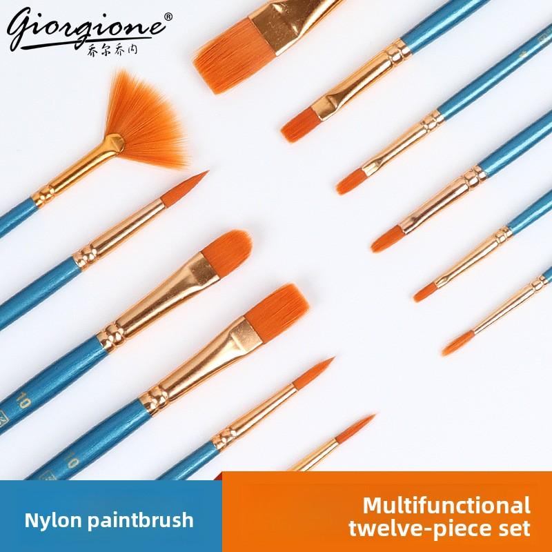 Art Pearlescent Blue Watercolor Brush Pens Set - 12 Nylon Gouache Oil Paint Brushes for Artists, Trendy Art Supplies