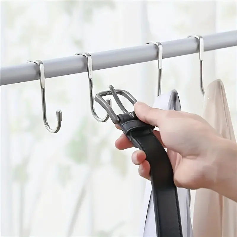 Stainless Steel Double Hook Holder, Strong Load-Bearing, Non-Perforated, Bedroom & Bathroom Organizer, Durable Hanging Solution