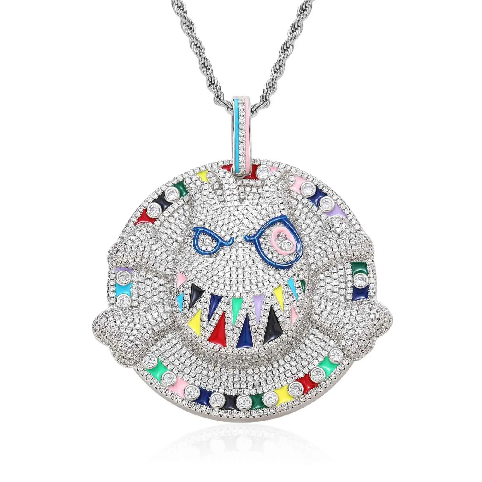 Hip-Hop Cartoon Goofy Face Pendant with Zircon, Bling Stylish Jewelry Accessory, Iced Out Fashion Charm for Men, Bling Stylish Accessory, Charm Accessory men's jewelry trendy costume jewelry