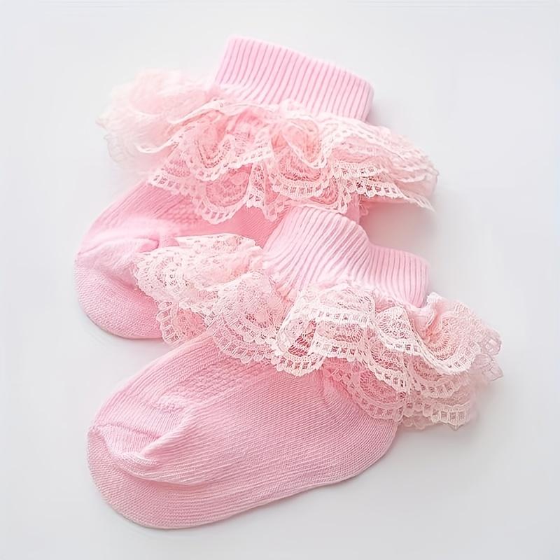 Girls' Lace Trim Ankle Socks, Breathable Polyester Knit Fabric with Spandex, All-Season Comfort, Hand Wash Only - Perfect for Youngsters and Youngsters, Seasonal Babywear |         Delicate Youngsters Socks |         Polyester Spandex Blend, Youngster