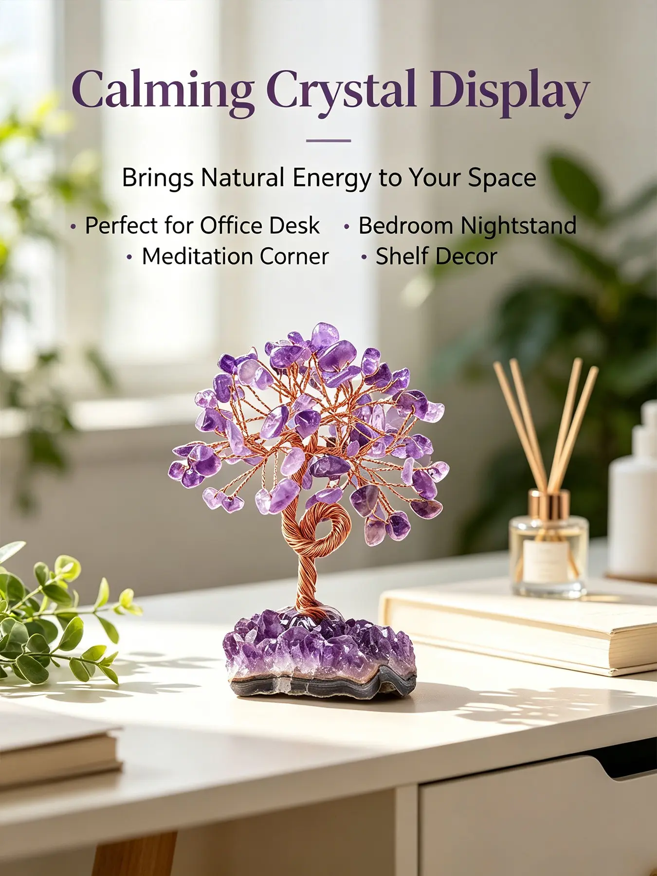 Natural Crystal Handmade Copper Wire Amethyst Tree, Healing Crystal Tree Desktop Home Spiritual Decor Gift, Home Decoration Ornament, Perfect Gift, Crystal Decorative Ornaments