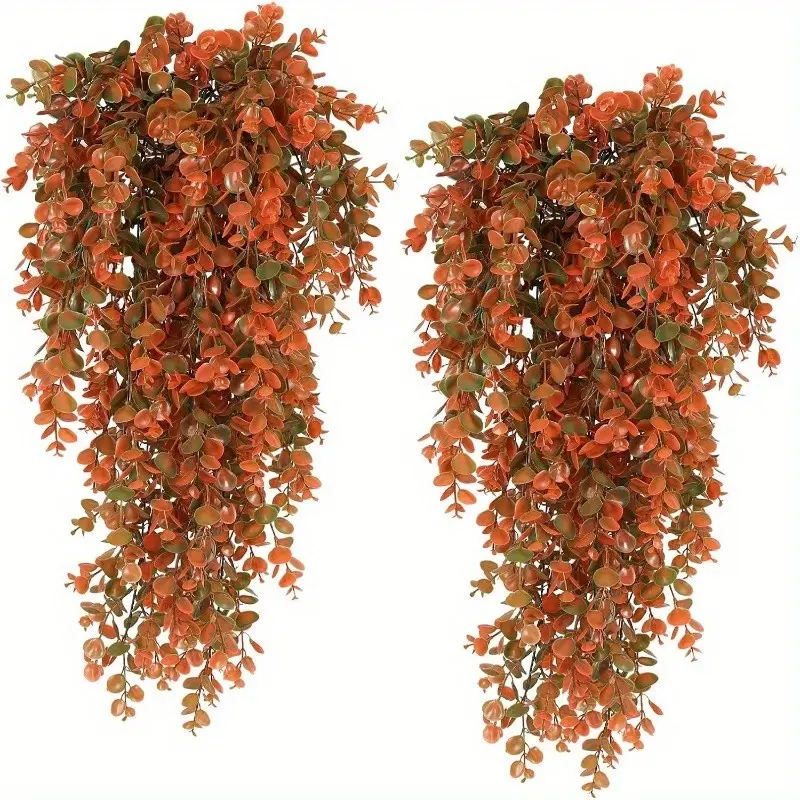 2-Pack Autumn Artificial Hanging Plants, 24-Inch Maple Leaf Fake Greenery, UV-Resistant Indoor Outdoor Decor, Decorative Fake Plants, Perfect for Porches, Patios, Fireplaces, Holiday Gifts