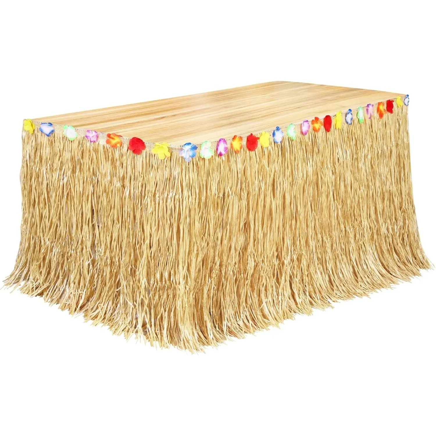 Luau Grass Table Skirt Natural 9 Feet x 29.5 Inch Hawaiian Table Skirt for Tropical Hawaiian Party Decorations Luau Costume Party, Straw Yellow