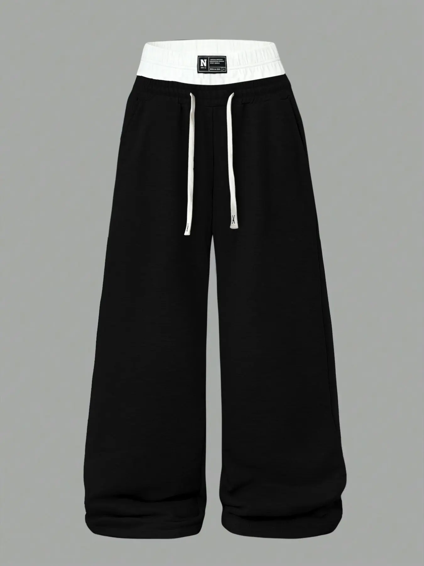 Men's Light Heather Gray Wide Leg Balloon Pants Oversized Sweatpants | Double Layer Red Plaid Waistband with White Drawstring & Side Pockets | Loose Baggy Y2K Streetwear Trousers for Daily Hip Hop & Casual Outdoor