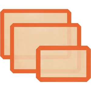Silicone Baking Mat, Baking Sheets Non Stick, Silicone Mats for Baking, 3 Pcs Baking Supplies for Cookies, Bread & Pastry, Heat-Resistant & Reusable, Orange