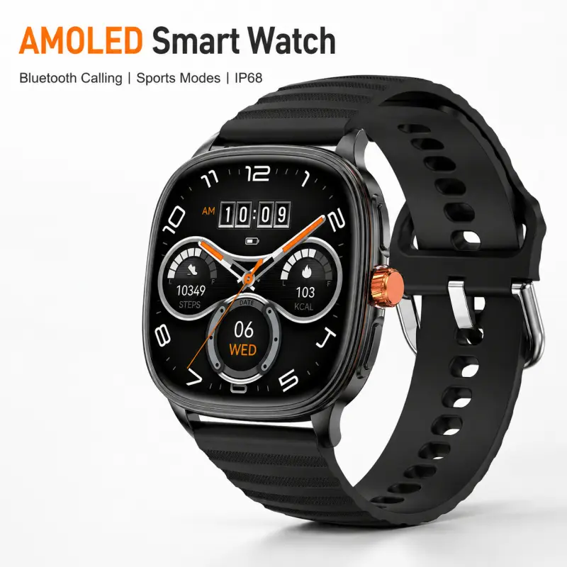 AMOLED Smart Watch Bluetooth Calling Sports Watch for Men Women IP68 Waterproof Fitness Tracker Voice Assistant Music Weather 300mAh Battery