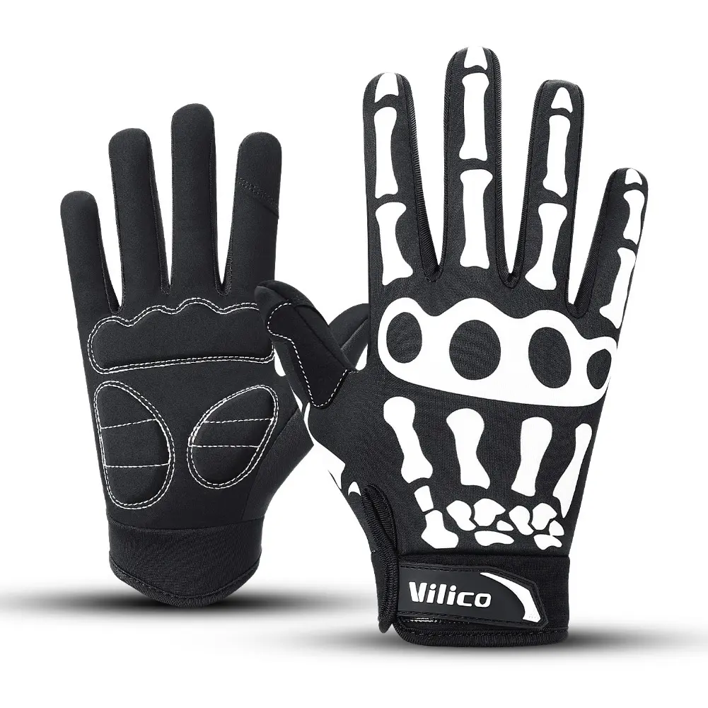 Skeleton Gloves for Men & Women Full Finger Riding Gloves with Non-Slip Palm, Skull Pattern for Motorcycle, Cycling ,Biking, Halloween Costume