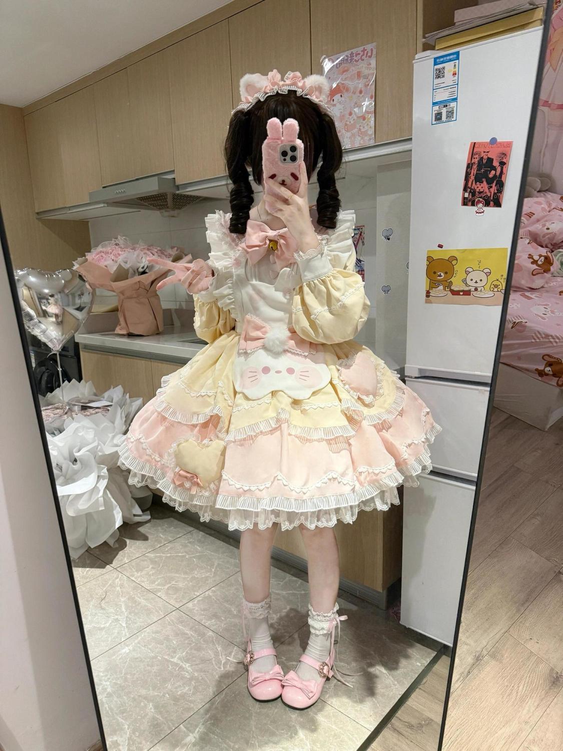 Autumn Sweet Japanese Lolita Kawaii Elegant Dress Women Princess  Bow Design Dresses Female Fairy Chic Korean Popular Clothes