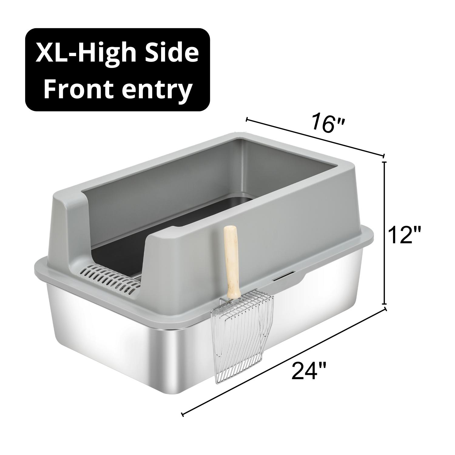 XL Stainless Steel Sifting Cat Litter Box for Pine Pellets, XXL Stainless Steel Pine Litter Box, Bunny Litter Box, High Sides