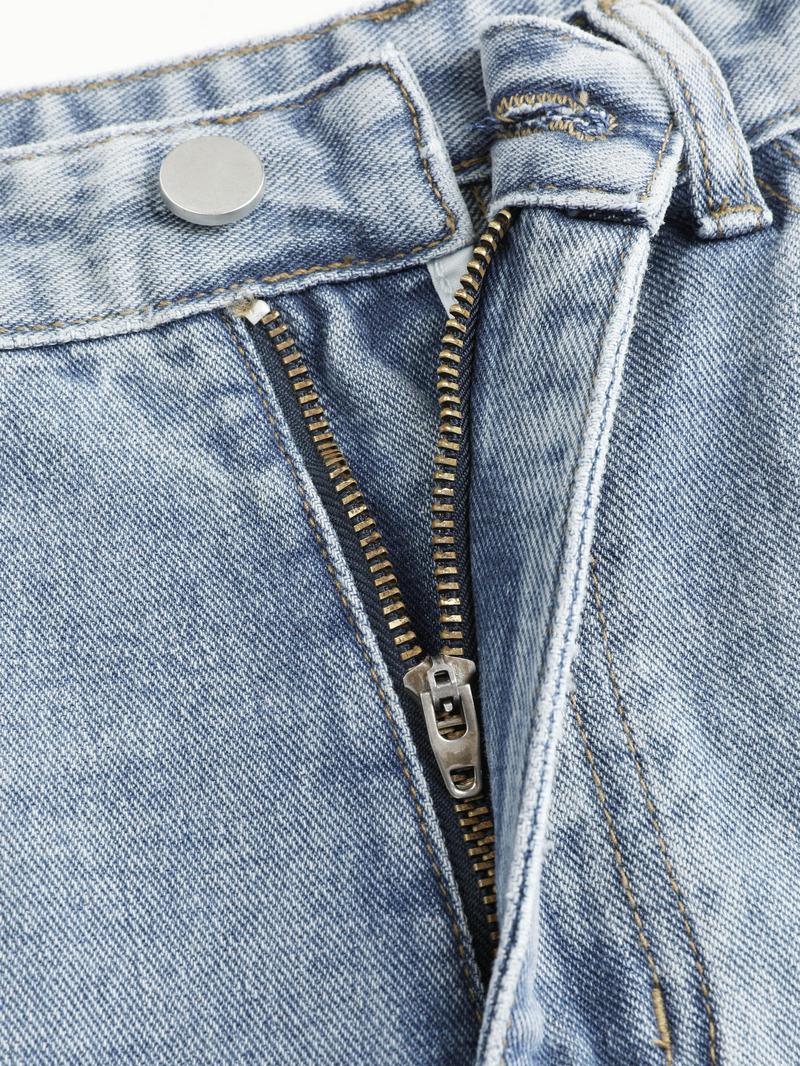 Cider [size XXS Petite-XL Petite] Petite High Waist Ripped Straight Leg Jeans