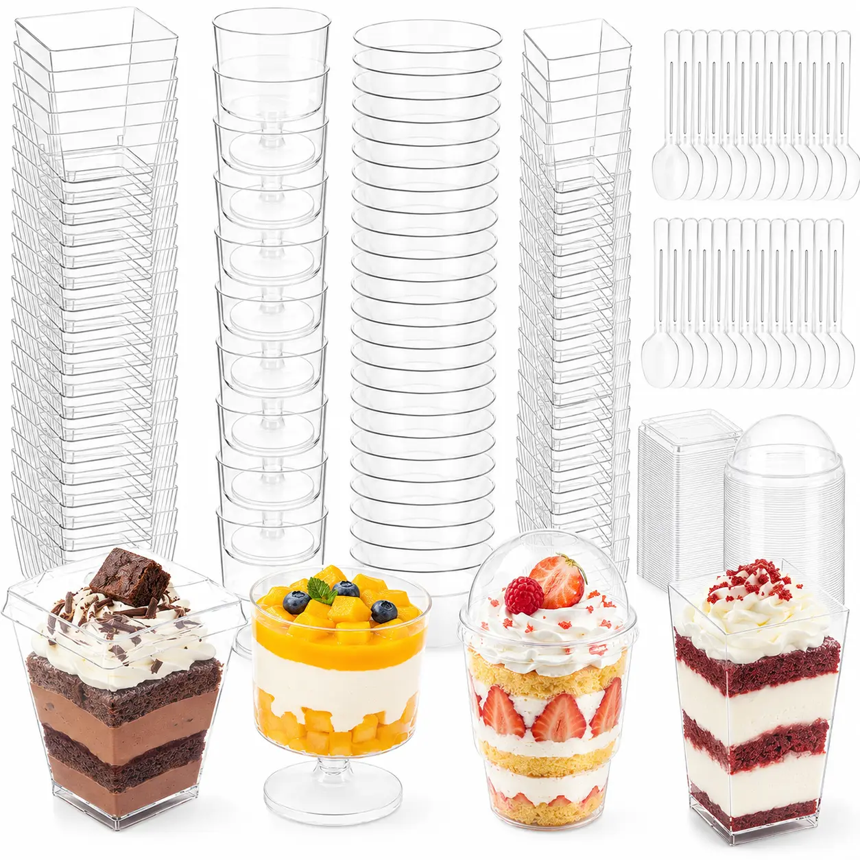 400 Pack 5 oz Dessert Cups with Lids and Spoons, Clear Plastic Parfait Cups for Parties, Ice Cream, Pudding and Fruit