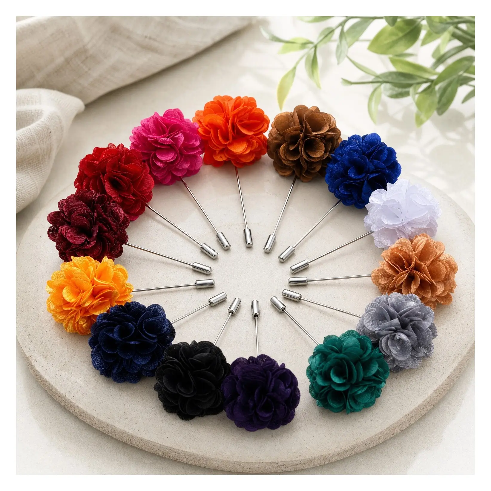 15 Pieces Handmade Satin Flower Lapel Pins Men Suit Boutonniere with Gift Box for Wedding Party DecorGift