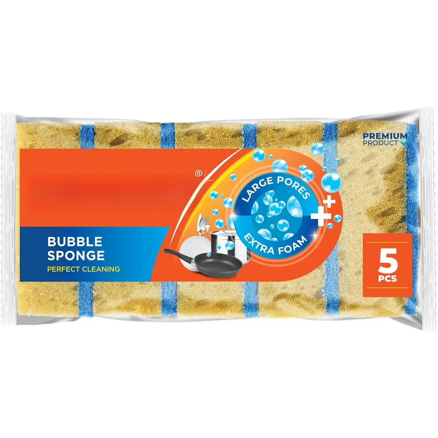 Bubble Sponge Scrubber - Heavy-Duty Synthetic Cleaning Sponge with Large Pores for Kitchen Stovetops, 5-Pieces Tough Stain Scrub Pad