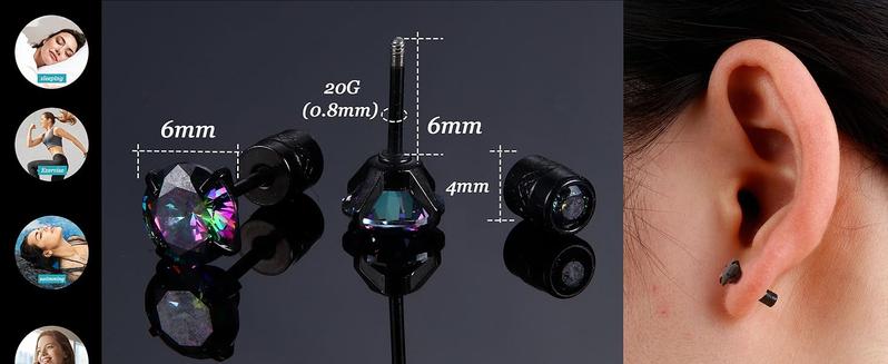 FIBO STEEL 5 Pairs G23 Titanium Steel Screw Back Stud Earrings for Women Men Rainbow Cubic Zirconia Hypoallergenic Fashion Accessories Exquisite Jewelry Gift