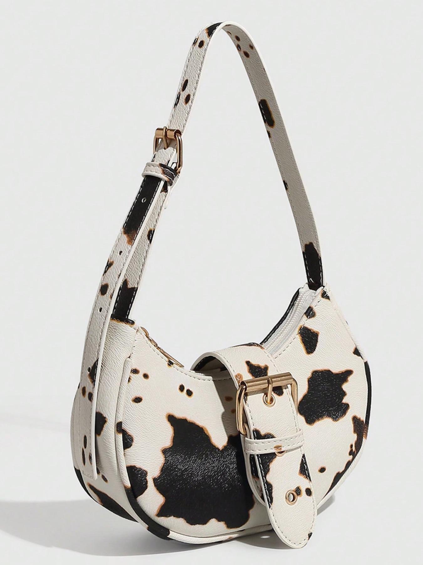 Fashionable Cow Print Shoulder Bag, Casual Versatile Underarm Bag for Women, Trendy All-match Y2K Commuter White Bag for Daily Used, Handbag Shoulder Bag