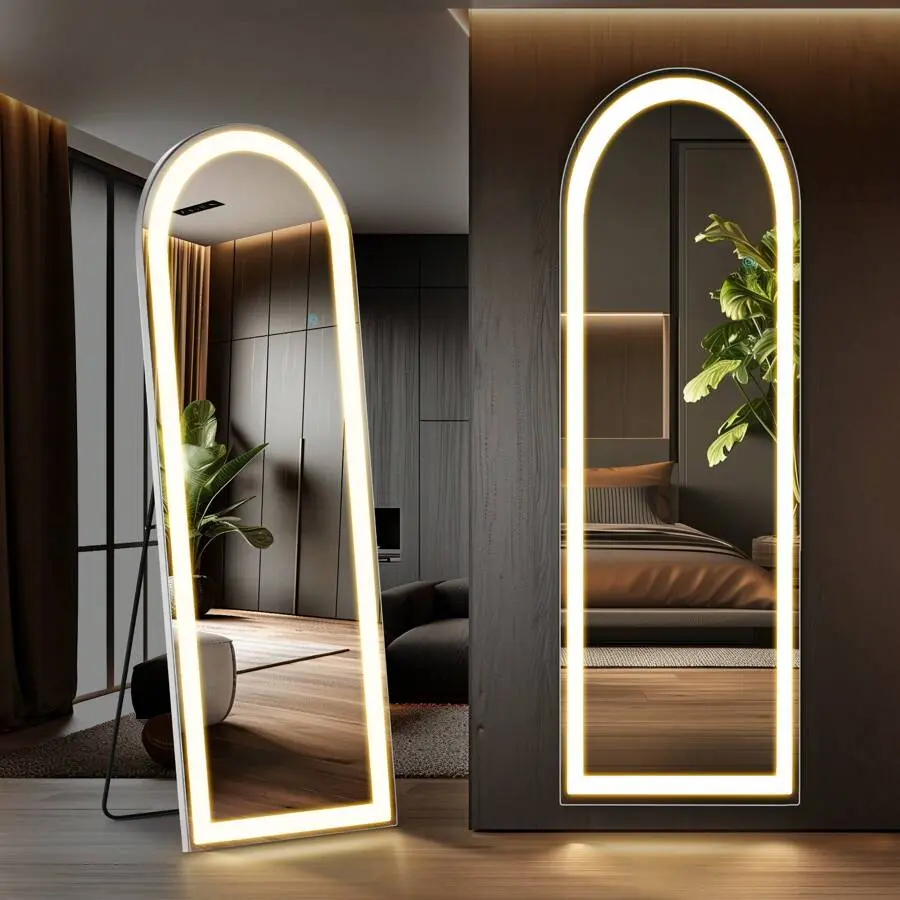 63"X20" Full Length Mirror With LED Lights, Free Standing Floor Mirror, Lighted Full Body Mirror, Wall Mounted Mirror, Dimming & 3 Color Lighting For Bedroom, Living Room