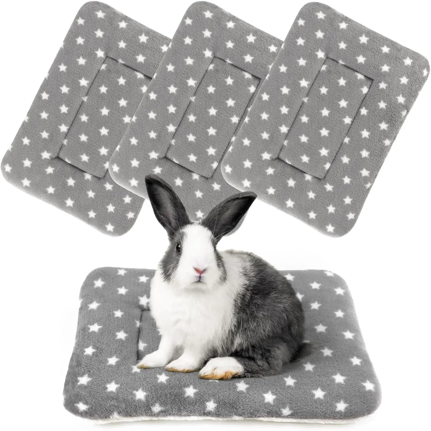 4-Pack Rabbit Bed, Fleece Washable Bunny Mat, 19"x13"| Soft Flannel Guinea Pig Cage Liner, Small Animal Bedding, Cozy Blanket for Ferret, Easy to Clean