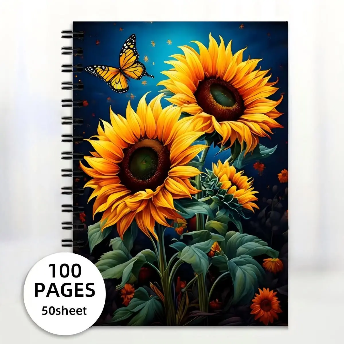 New Vibrant Sunflower A5 Notebook, 100 Pages Sketch Book, Spiral Coil Journal, Memo Pad, Ideal for Drawing and Notes