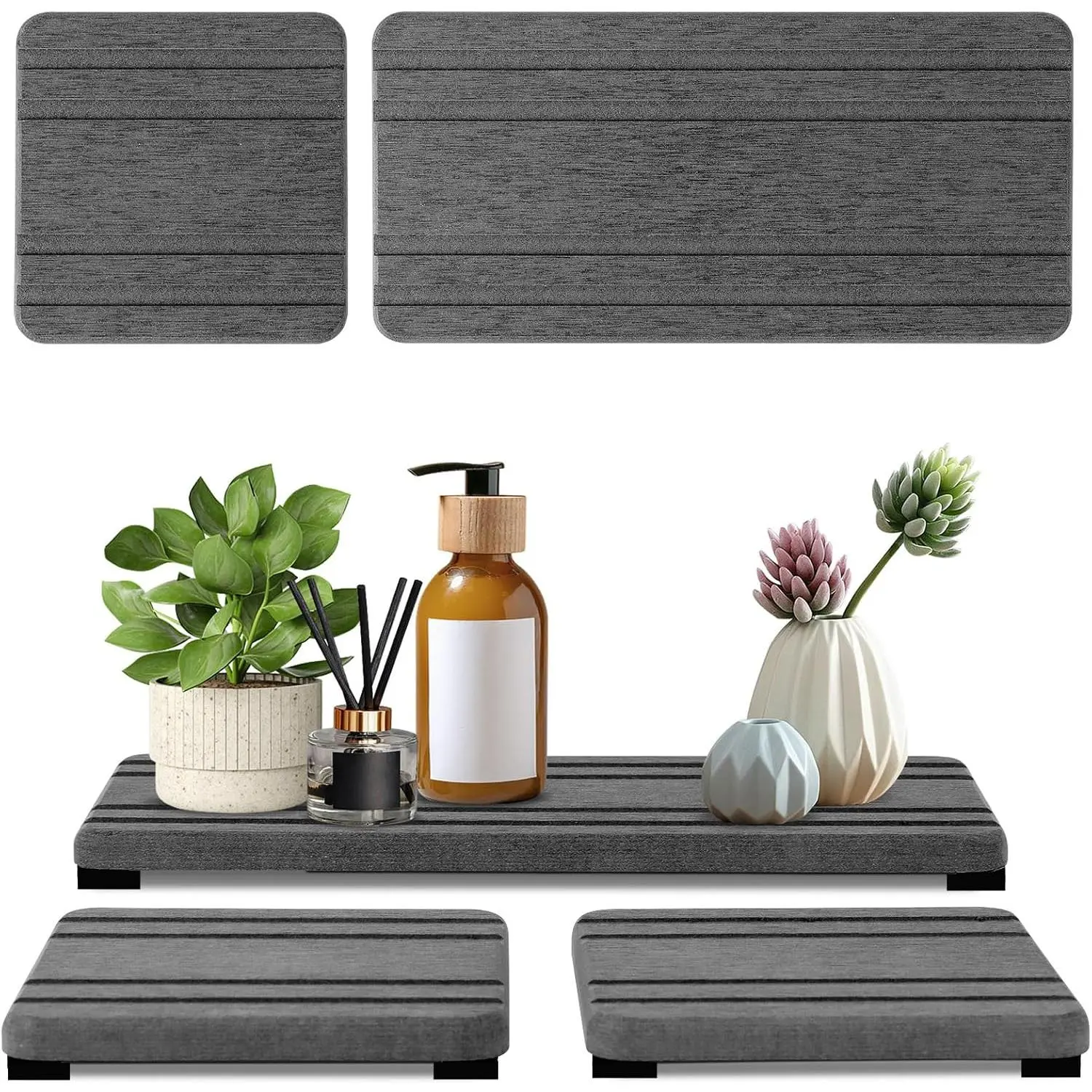 3PCS Absorbing Stone Tray, DryingNeat Diatomite Stone Sink Tray, Dry Sink, Sponge Hand Soap Holder, Countertop Fast Drying Counter Trays,8 * 4inch and 4 * 4inch