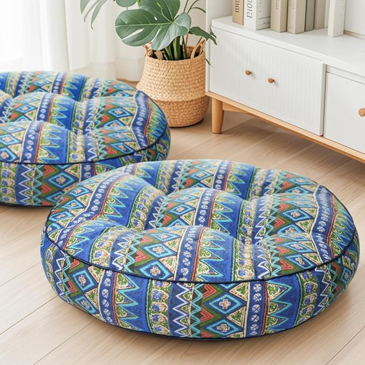 Round Meditation Cushion Set of 2, Large Bohomian Decorative Floor Cushions Thicked Memory Foam Throw Floor Pillows Seating, Tufted Soft Floor Pillows for Livingroom Yoga 22 * 22in