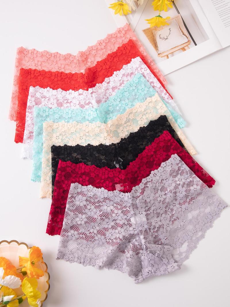 Women's Plain Floral Lace Sheer Panty, Casual Comfy Breathable Knicker for Daily Wear, Ladies Underwear for All Seasons