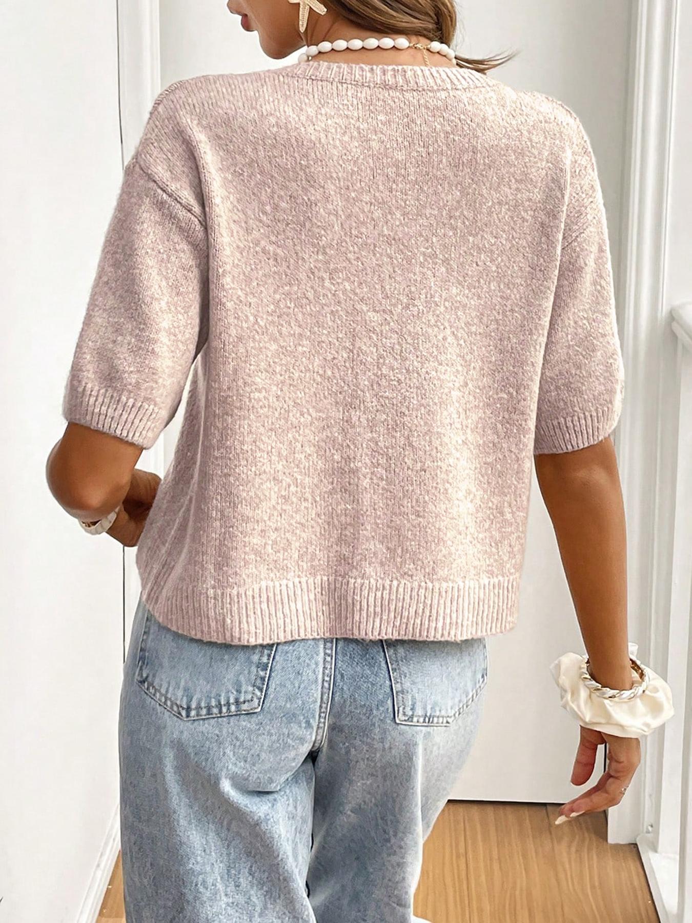 Women's Plain Tie Front Fitted Sweater Cardigan, Casual Short Sleeve Knitwear for Daily Wear, Ladies Clothes for All Seasons, Womenswear, Breathable