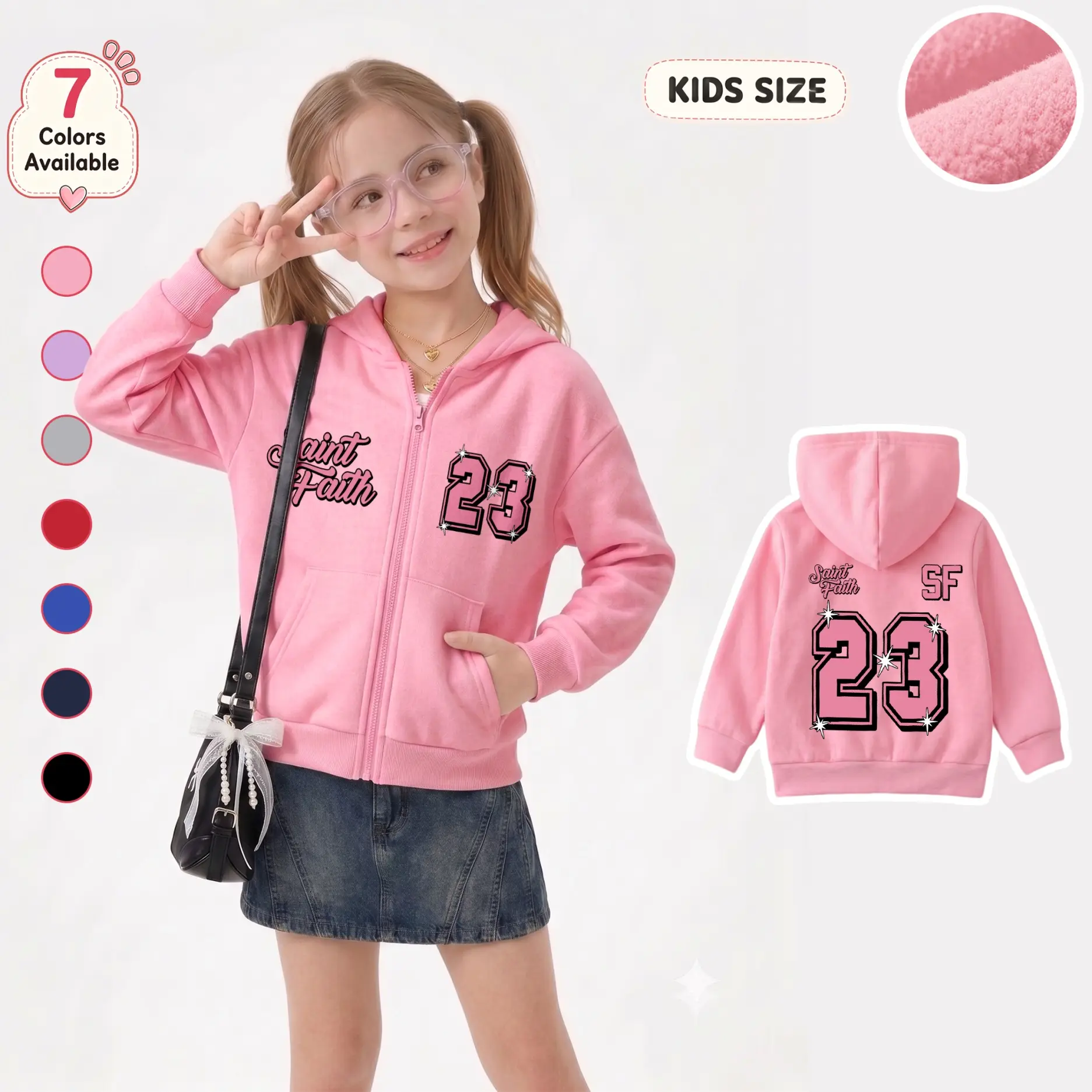 Girls’ Cute Aloha Graphic Zip-Up Hoodie, Tropical Palm Tree and Wave Statement Back Print Hooded Jacket with Practical Pockets for School, Family Vacation, Outdoor Play and Weekend Wear