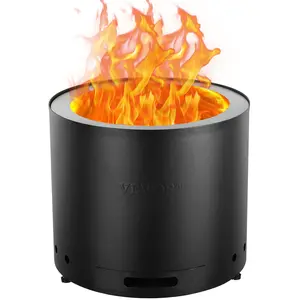 VEVOR Smokeless Fire Pit Stove Bonfire, H: 15.4 inx Dia: 19.3 in, Wood Burning Fireplaces with Removable Ash Pan, SUS430 Stainless Steel inner Portable Outdoor Firepit, for Outdoor Patio Camping