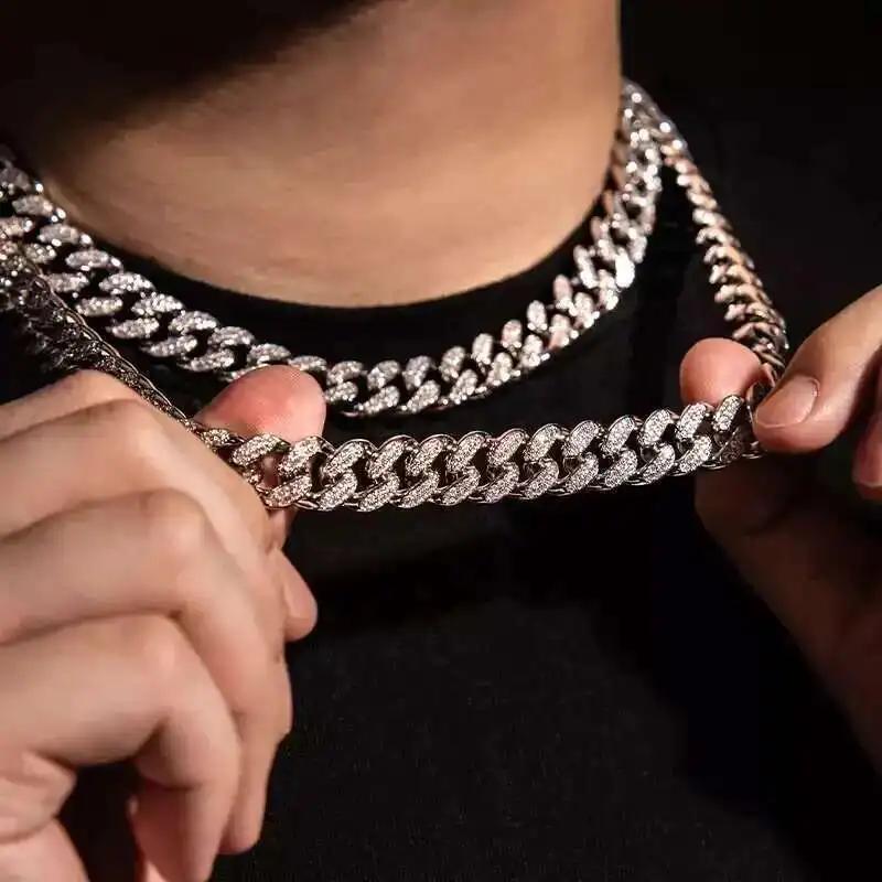 JH Perfect Jewelry Moissanite Diamond Iced Out Chain 925 Sliver Hip Hop Rapper Cuban Link Necklace