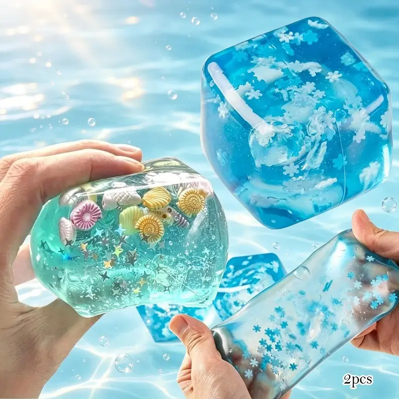 2-Pack Ocean Shell Ice Cube Squeeze Toy, Soft Stress Relief Magic Cube, Squishy Cube, Birthday Gift, Easter Basket Decoration, Unisex