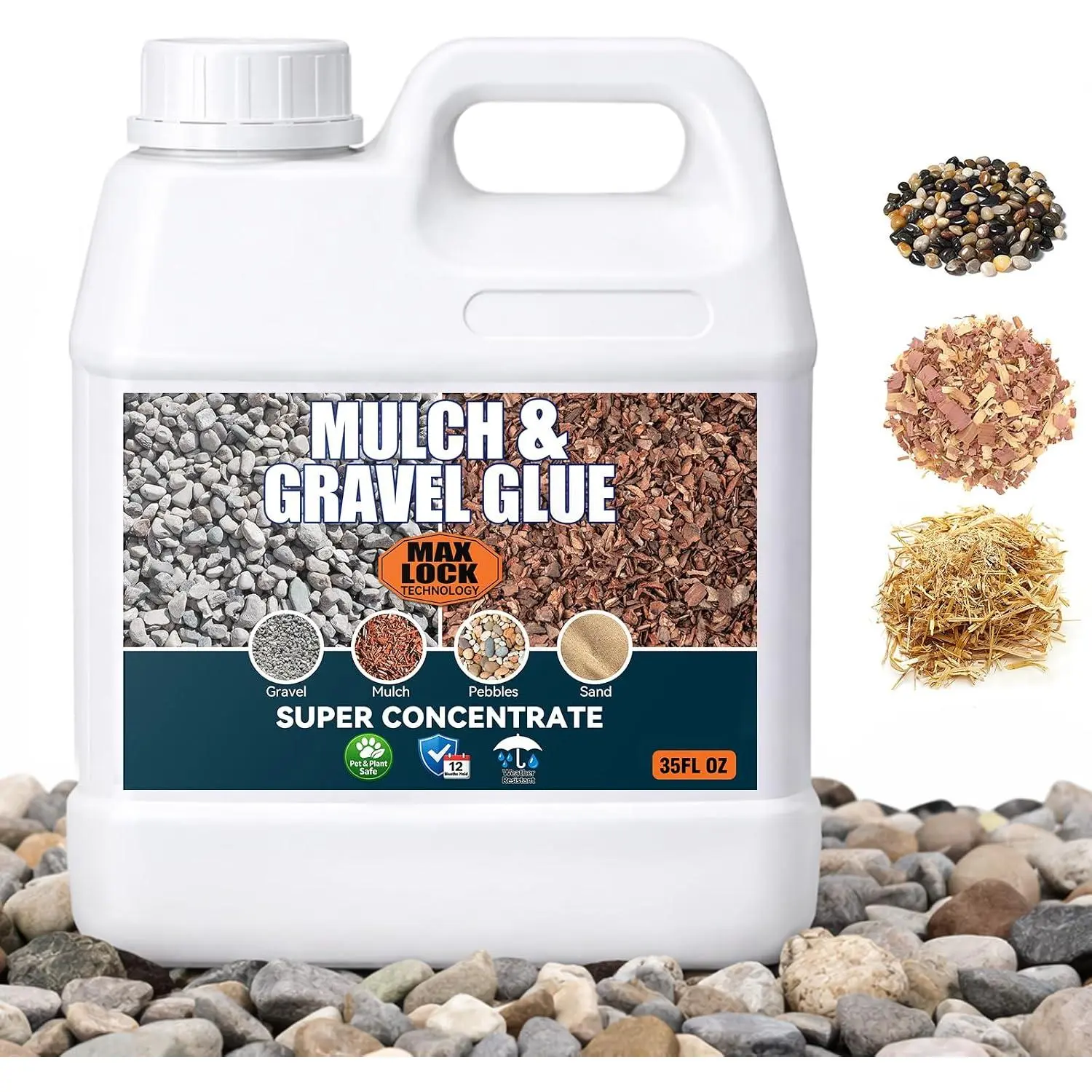 Mulch and Rock Glue for Landscaping, -Drying Gravel Binder & Pea Gravel Stabilizer, Weather-Resistant Stone Adhesive for Garden Walkways, Patios, Flower Beds, Gravel,  & Mulch, 35 FL Oz