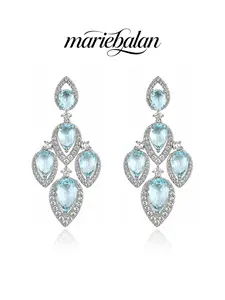 Lake Blue Zircon Crystal Hook Earrings Elegant Geometric Design Long Dangle Ear Jewelry All-Season Accessory No Choking Hazard